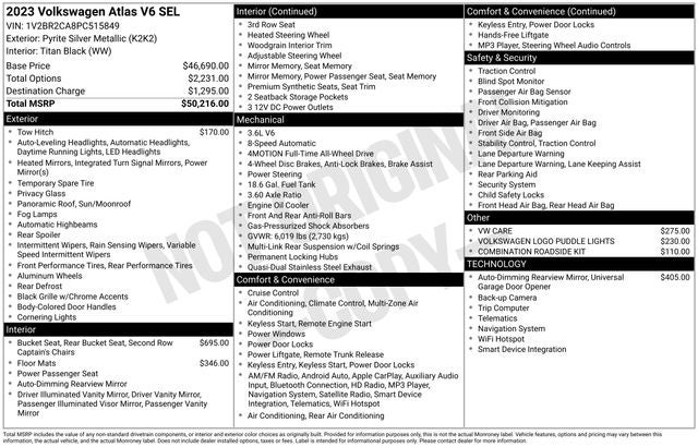 2023 Volkswagen Atlas 3.6L V6 SEL