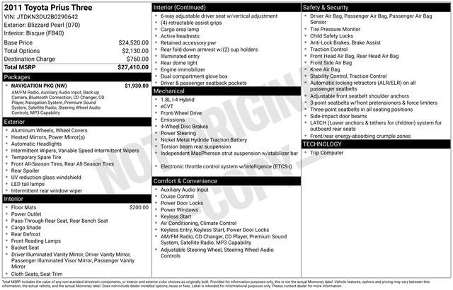 2011 Toyota Prius Three