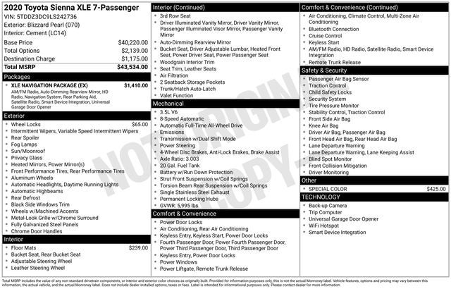 2020 Toyota Sienna XLE 7 Passenger