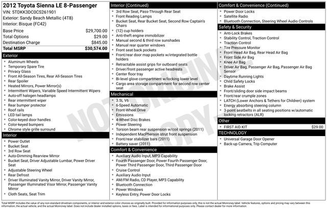 2012 Toyota Sienna LE 8 Passenger